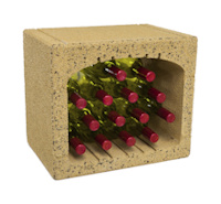 Vinobloc stenen wijnrek, gevuld met 12 flessen wijn.
